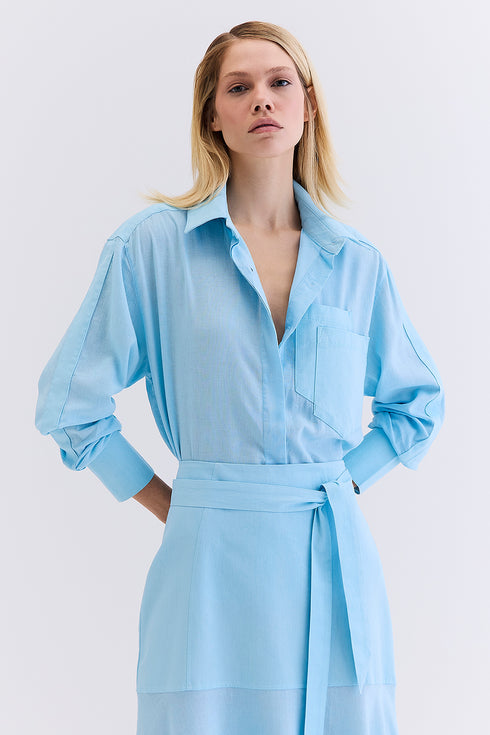 CAMISA LINHO COM SARJA AZUL